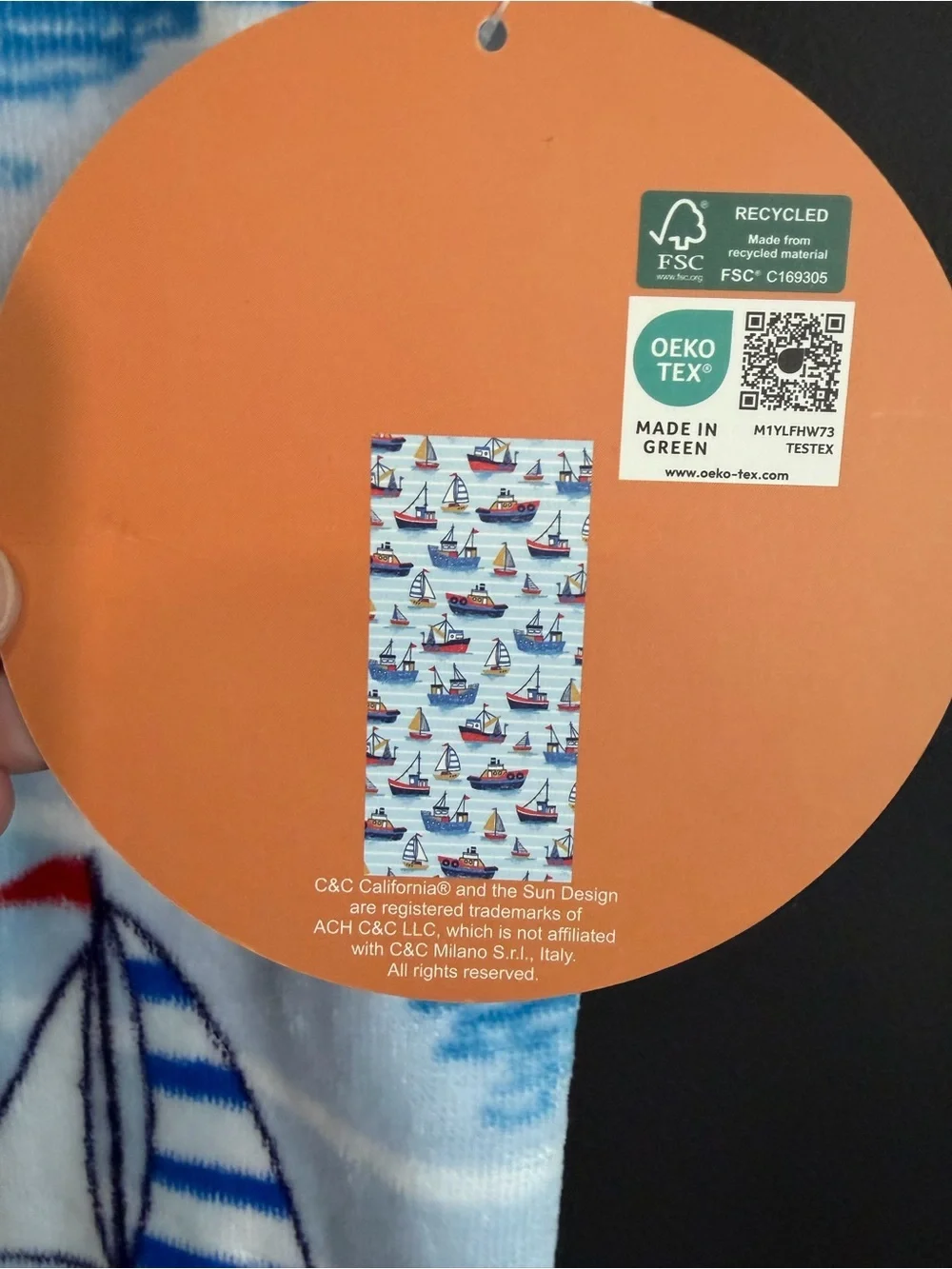 C&C California Kids Cotton Beach Towel - Nautical Boats. NEW